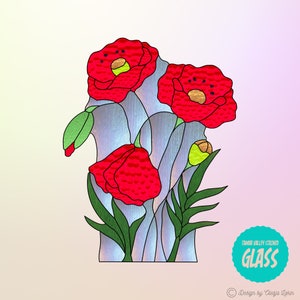 Poppies - Stained Glass Pattern - Instant Digital Download (PDF|PNG)