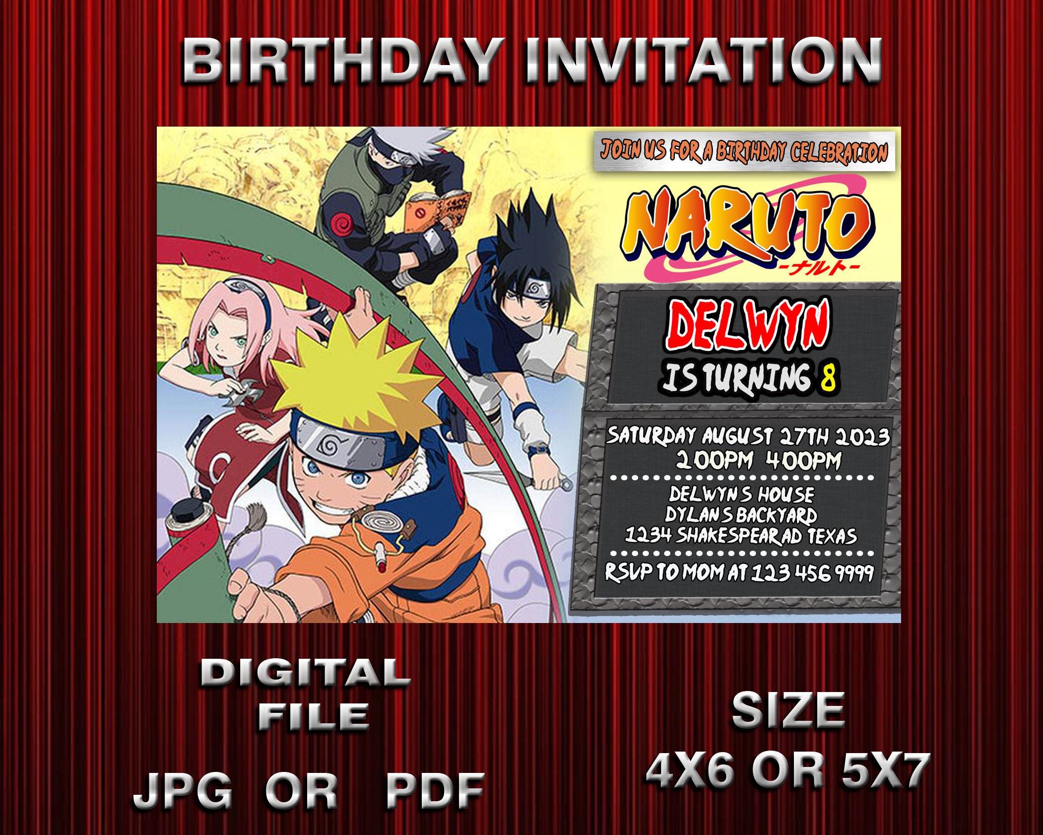 Naruto Invitation Naruto Birthday Naruto Party Naruto Etsy