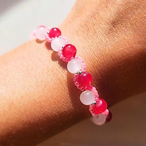 Pink Bubble Bead Bracelet, Sweet and Feminine Handmade Jewelry, Summer Accessory, Gift for Her, Valentine, Mother Day, Friendship Gift
