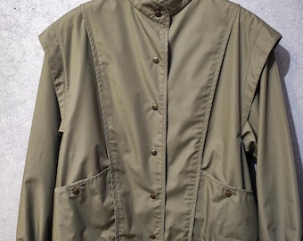 RARE BOGNER West Germany Jacket / 1980s Luxury Utility Windbreaker / Rare Khaki Green Designer Coat // Women's Size 42 US L // Gorpcore Vtg