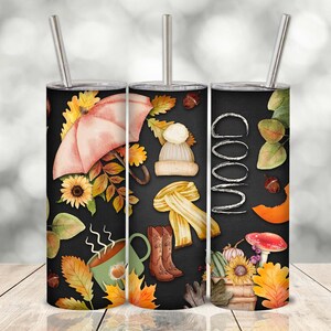 Fall Mood 20 oz Skinny Tumbler Sublimation Design Digital Download PNG, Autumn Fall Vibes Pumpkins Leaves Tumbler Wrap Straight