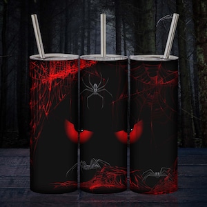 Black Red Spider Web 20oz Skinny Tumbler sublimation design, Spooky Eye Tumbler Wrap PNG, Halloween Tumbler Straight PNG Digital Download