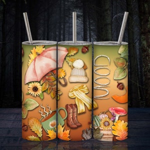 Fall Mood 20 oz Skinny Tumbler Sublimation Design Digital Download PNG, Autumn Fall Vibes Pumpkins Leaves Tumbler Wrap Straight