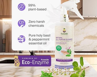 Fuwa3e Eco-Friendly All Purpose Cleaner, Natural basil and peppermint fragrance, Natural Enzyme Cleaning, 500ml Bottle