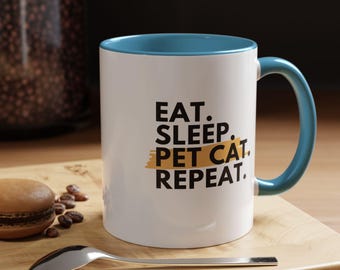 Cute Cat Mug, Cat Coffee Mug, Cat Lover Gift, Ceramic Mug Drinkware, Yoga Mug, Large Coffee Mug, Print On Demand Mugs