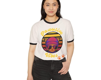 Retro Cat Vibes Ringer T-Shirt: Funny Cat Lover Tee