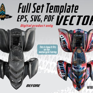 May include: Before and after image of a Yamaha ATV with a full set of custom graphics. The ATV is black before the graphics are applied and red, black, blue, and gold after the graphics are applied. The graphics include the Yamaha logo, the number 91, and the NGK logo.