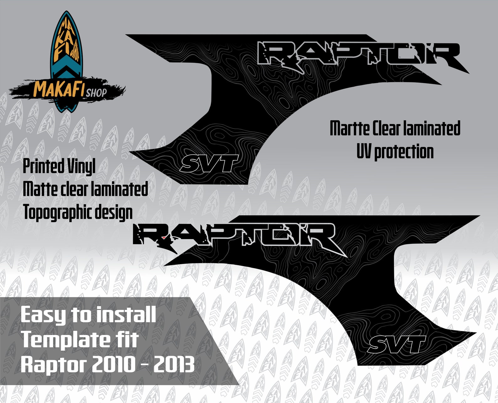 2010 - 2014 Ford Raptor SVT Decals - Topographic Desing off Road Matte ...