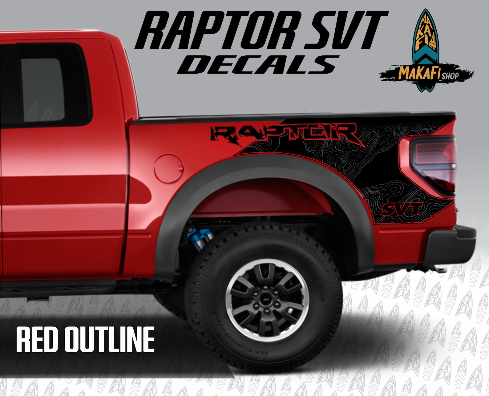 2010 - 2014 Ford Raptor SVT Decals - Topographic Desing off Road Matte ...