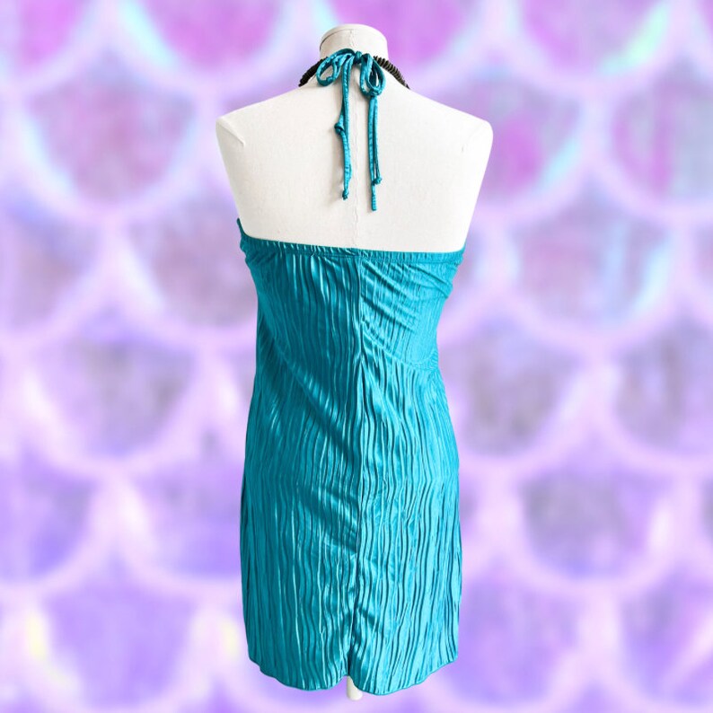 Y2K Mermaid Core Dress - NWT Teal Flowy Halter Neck Dress With Wood ...