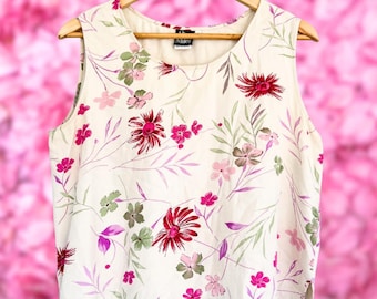 1990s Vintage Pink Floral Silk Top - Barbie Core -  100% Silk - 90s Top - Large