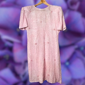 1980s Pink Beaded Cocktail Dress - Size Petite Large - Vintage Laurence Kazar Dress - Light Pink Party Dress - Classy Dress, pink beading