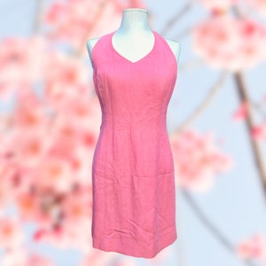 Pinkes 90er Jahre Neckholder Kleid - Vintage Cocktailkleid - Ann Taylor - Size 4 - Linen Blend Vintage Kleid - Vintage Ann Taylor - Vintage Pinkes Kleid