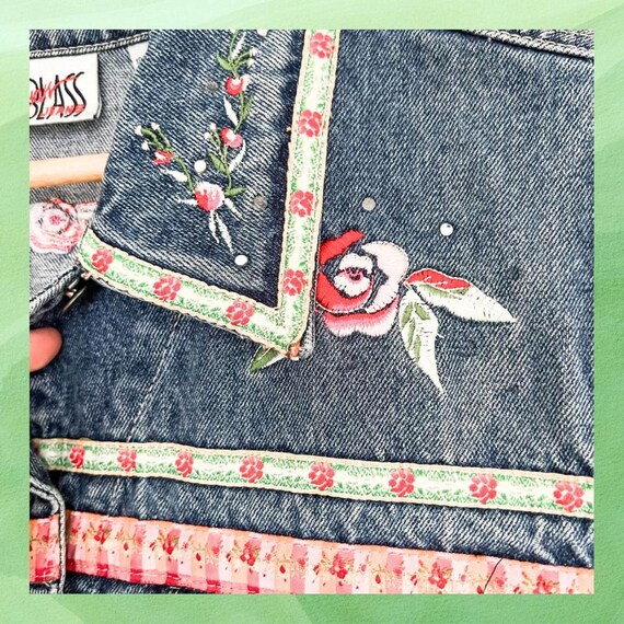 90’s Floral Embroidered Plus Size Denim Vest - Bi… - image 3