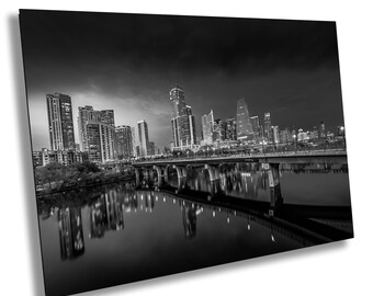Austin Skyline Black and White Print: Lamar Bridge Sunset Wall Art