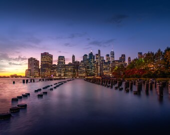 Manhattan Skyline Sunset Photography: Brooklyn Pier View, NYC Wall Art