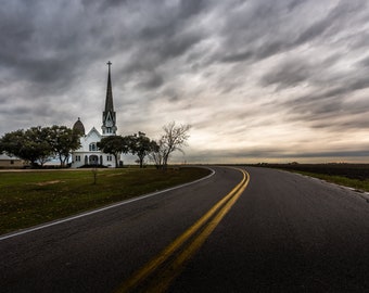 New Sweden Lutheran Church Solnedgångstavla: Texas Farm Road Väggkonst