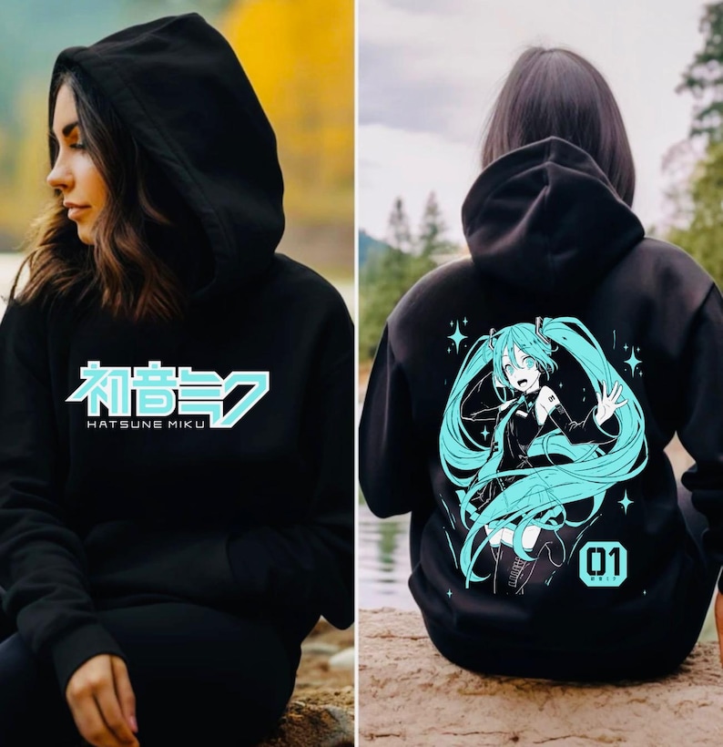 Anime unisex Hoodie, Anime Vintage Grunge Gothic Metal Graphic Jacket, Japanese Anime Pullover , cartoon, gift, hatsune anime Unisex image 2