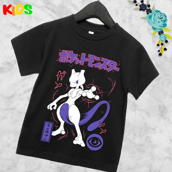 Kids Mewtwo tee, Video Game T-Shirt, Japanese Anime , kids shirt, anime kids shirts, kids clothes