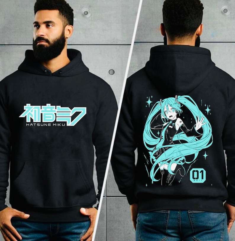 Anime unisex Hoodie, Anime Vintage Grunge Gothic Metal Graphic Jacket, Japanese Anime Pullover , cartoon, gift, hatsune anime Unisex image 3