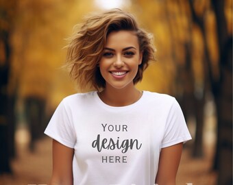 Vit t-shirt mockup för hösten | Bella Canvas mockup | Vit t-shirt | Gildan mockup |