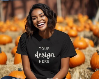 Fall Black T-shirt mockup | Bella Canvas mockup | black t-shirt | Gildan Mockup |