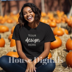 Fall Black T-shirt mockup | Bella Canvas mockup | black t-shirt | Gildan Mockup |