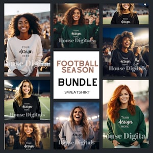 Football Bundle mockups | Women&#39;s crew neck | Bella Canvas mockup | Bundle sweatshirt crew | Gildan Mockup