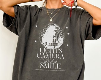 Lights Camera Bitch Smile Disco Ball Graphic Shirt | Concert Tee | TTPD Taylor Fan Gift | Tortured Poets Department