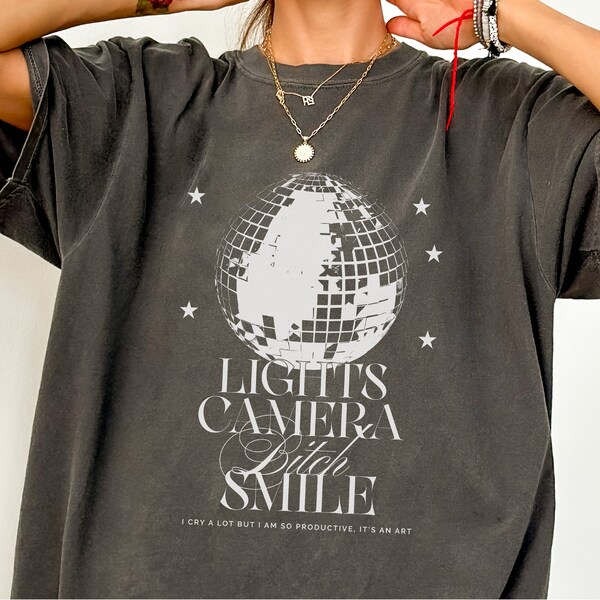 Lights Camera Bitch Smile Disco Ball Graphic Shirt | Concert Tee | TTPD Taylor Fan Gift | Tortured Poets Department