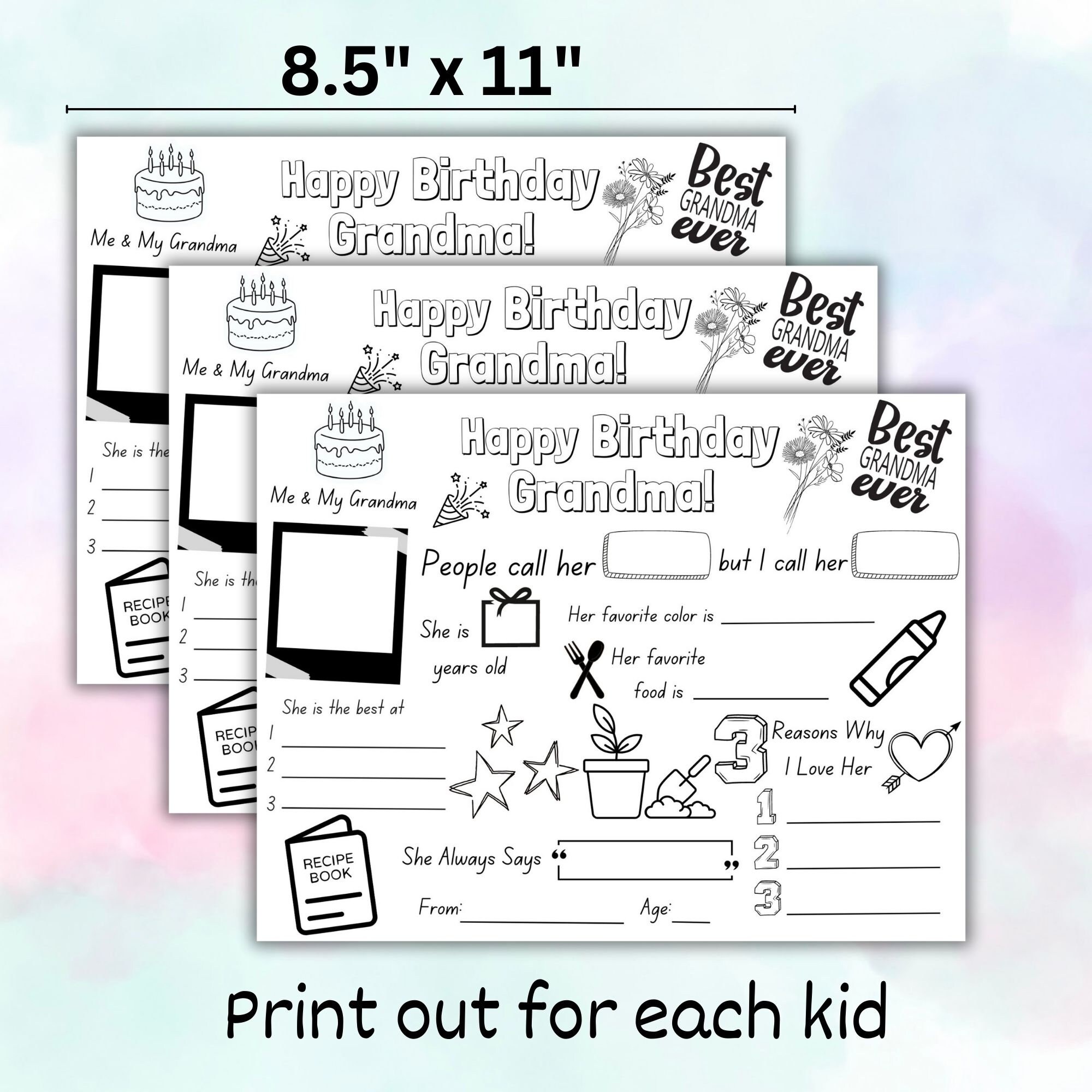 Happy Birthday Grandma Coloring Page, Kids Birthday Card to Grandma ...