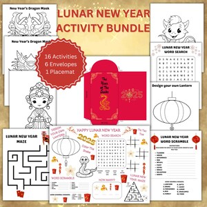 Lunar New Year Printable Activity Bundle, Chinese New Year Placemat, Coloring Pages for kids, Year of the Dragon, Classroom activity,