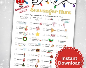 Christmas Lights Scavenger Hunt: Holiday Family Game (PDF)