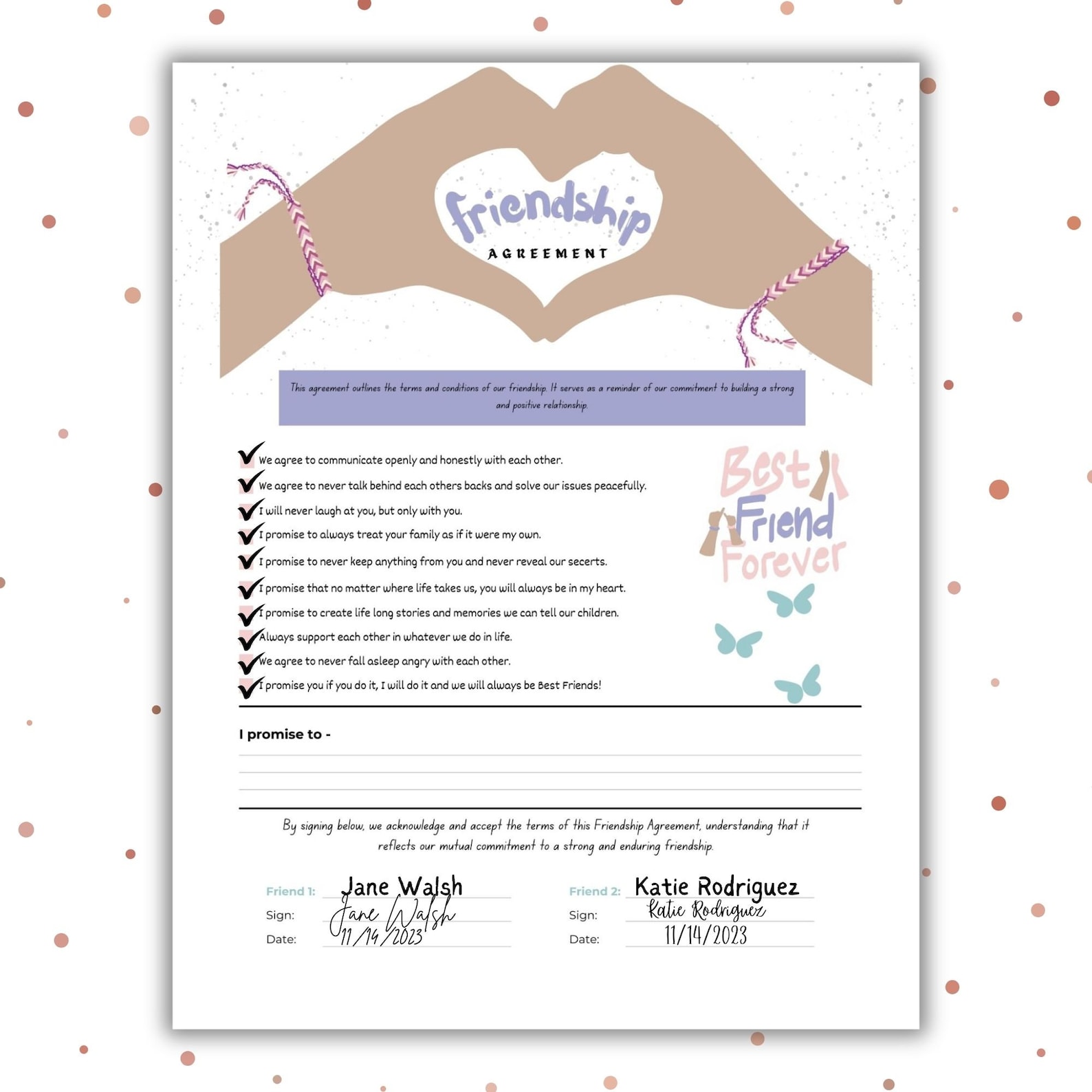 Friendship Agreement Printable, Best Friends Contract, Partnership Friendship Agreement Printable, Best Friends Contract, Partnership