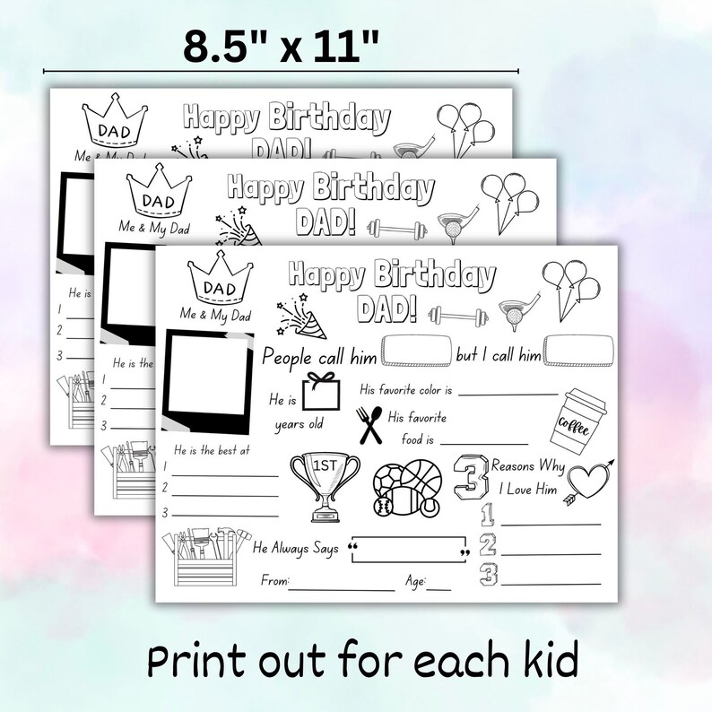 Happy Birthday Dad Coloring Page: Printable Kids Card (PDF) - Etsy