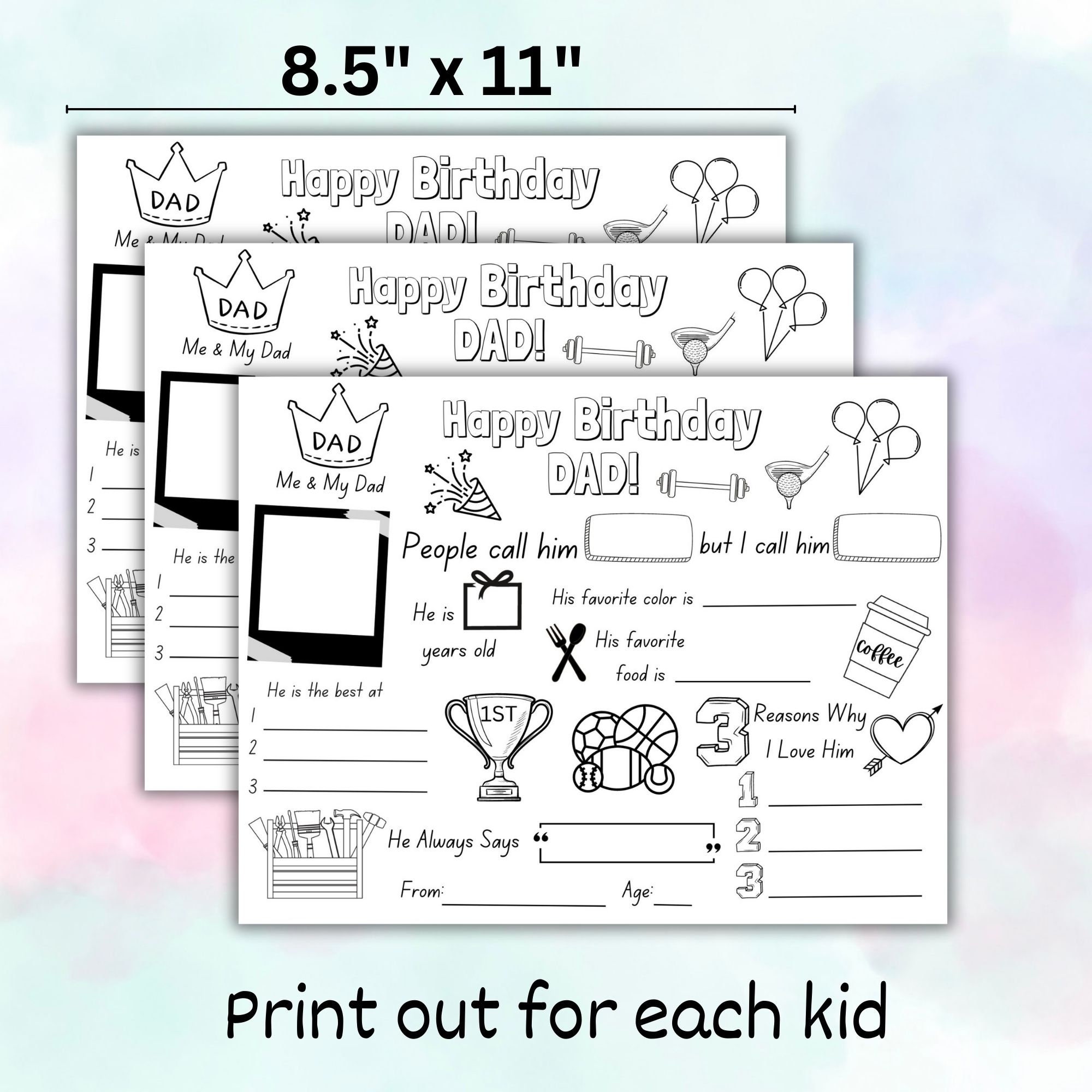 Happy Birthday Dad Coloring Page: Printable Kids Card (PDF) - Etsy