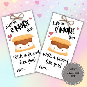 La vida es más divertida con un amigo como tú etiquetas de regalo, etiquetas de regalo del Día de San Valentín, A4, carta de EE. UU., etiquetas de regalo de smore imprimibles, San Valentín escolar