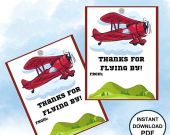 Etiquetas de regalo de cumpleaños de avión: etiquetas de agradecimiento imprimibles (PDF)