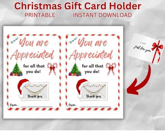 Christmas printable gift card holder, teacher appreciation, school staff, volunteers, coffee gift, nurse or first responder gift