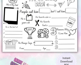 Happy birthday Dad coloring page, kids birthday card to dad, dad birthday printable activity for kids, fill in birthday card for dad