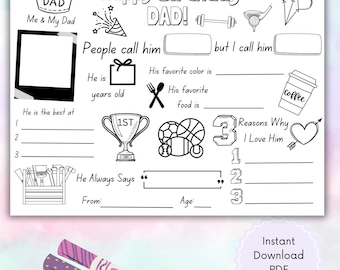Happy Birthday Dad Coloring Page: Printable Kids Card (PDF)