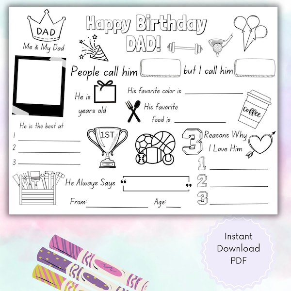 Happy Birthday Dad Printable Kids Etsy