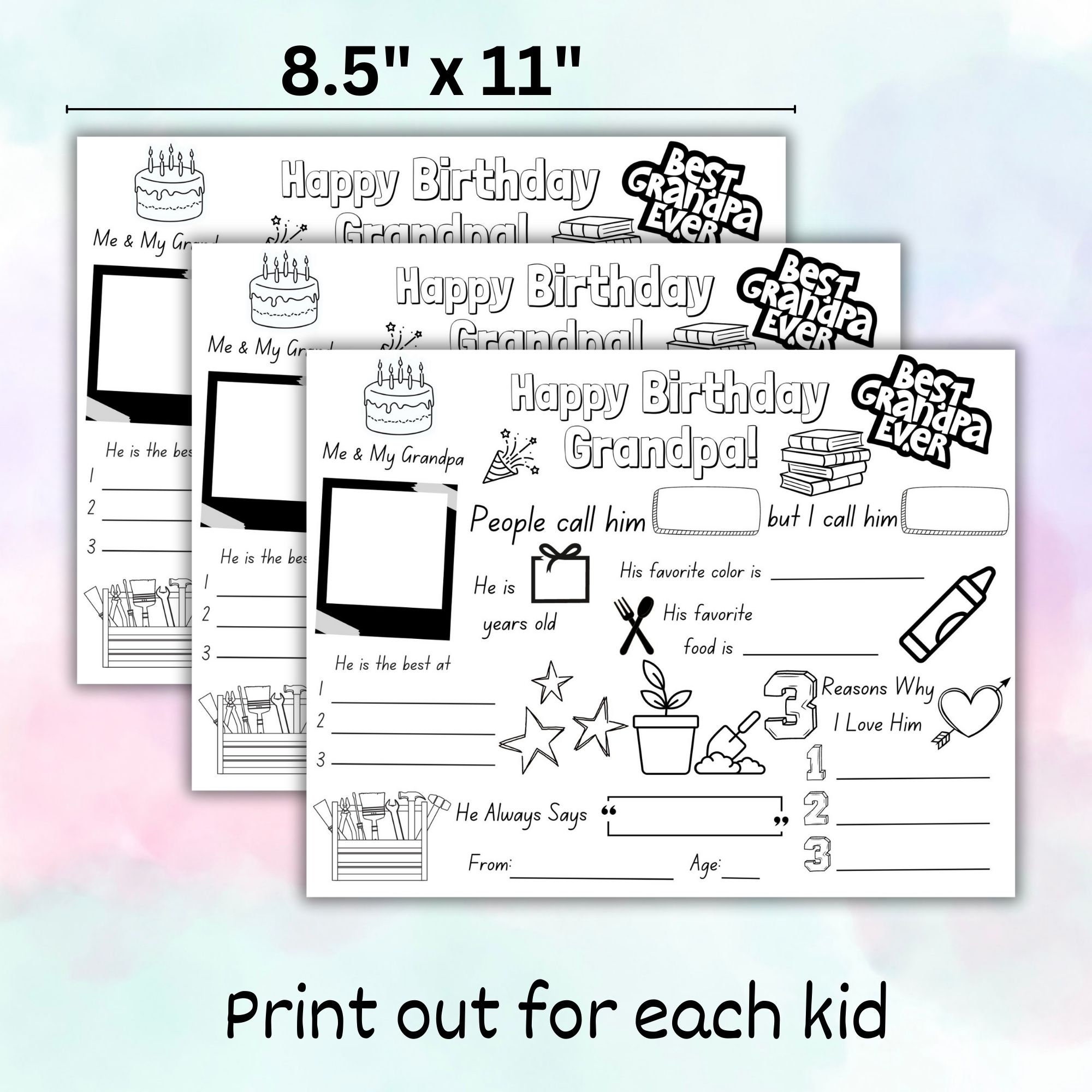 Happy Birthday Grandpa Coloring Page, Kids Birthday Card to Grandpa ...