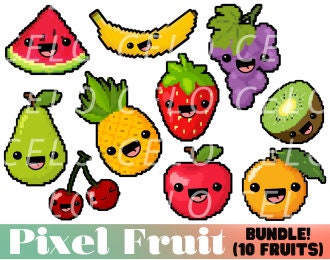 Cute Pixel Fruit Clip Art - Fruit Clip Art, Tropical Fruit, PNG ...
