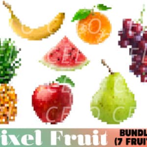 Pixel Fruit Clip Art - Fruit Clip Art, Tropical Fruit, PNG, Digital Download, Pixel Art, Video Game, Instant Download, DIY,