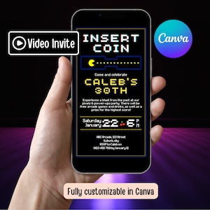 Video Invitation | Customizable Arcade Party Invitation | Insert Coin | Digital Invite Template