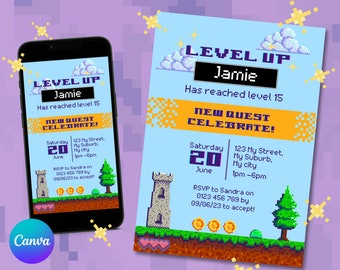 Invito alla festa Pixel Art: tema videogioco retrò (digitale e stampabile)