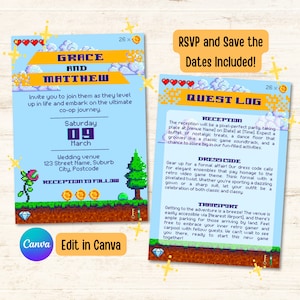Retro Video Game Wedding Invitation Suite | New Quest | 8 Bit Video Game | Printable Invite Template