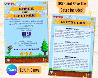 Retro Video Game Wedding Invitation Suite: 8-Bit New Quest (Digital Download)