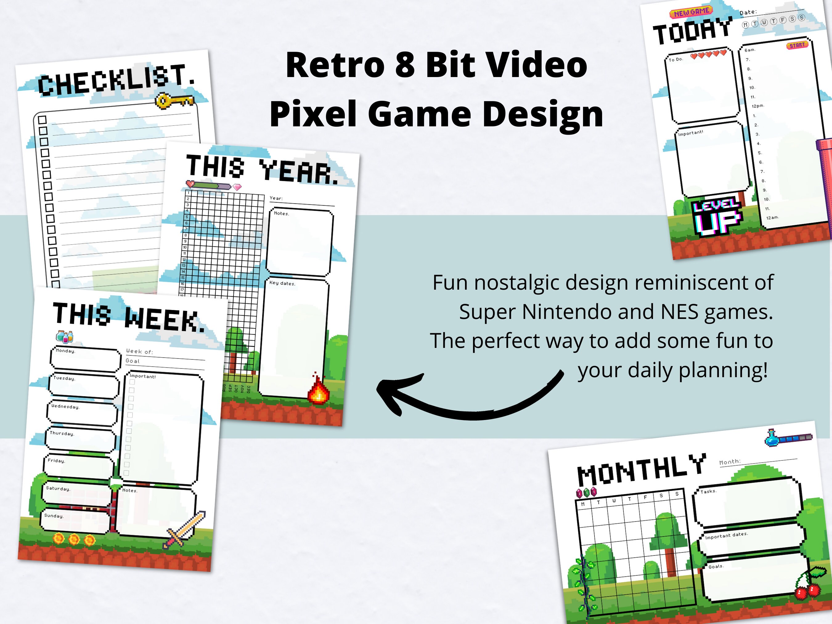 8 Bit Pixel Art Blank Personal Planner | A4 PDF Planner for Digital Use ...